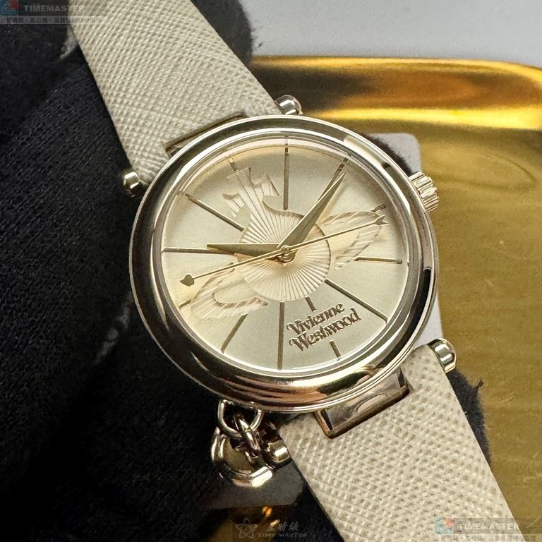 [星晴錶業]Vivienne Westwood手錶,32mm,VW30326金色錶面金色錶殼米黃色真皮皮革錶帶款, , large