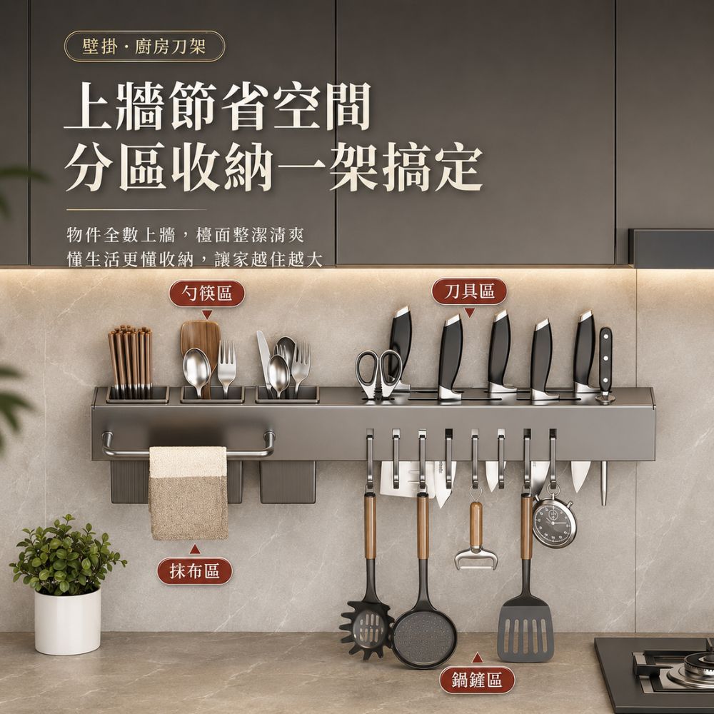 【CITY STAR】免打孔加厚壁掛式廚房刀具收納架, , large