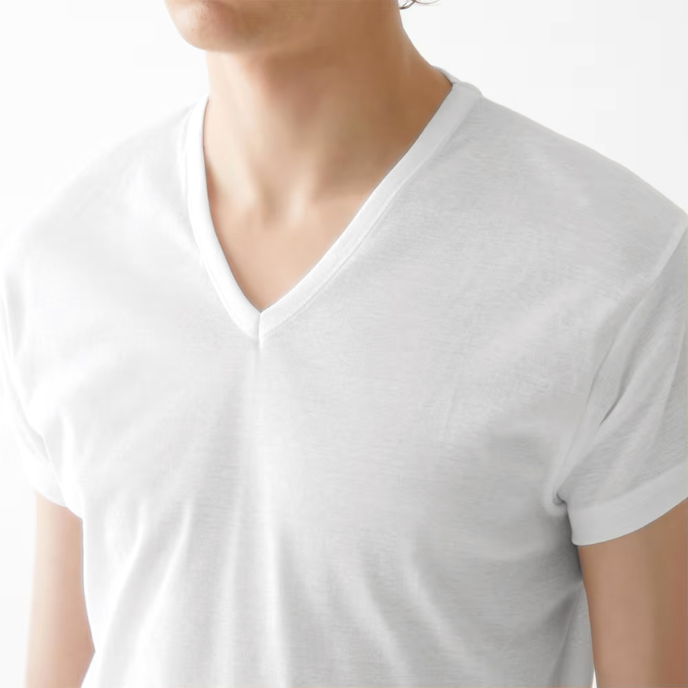 【日本郡是Gunze】日本製 COOLMAGIC 100%純棉 男士機能涼感 V領 短袖內衣 T-shirt(白色/黑色), , large