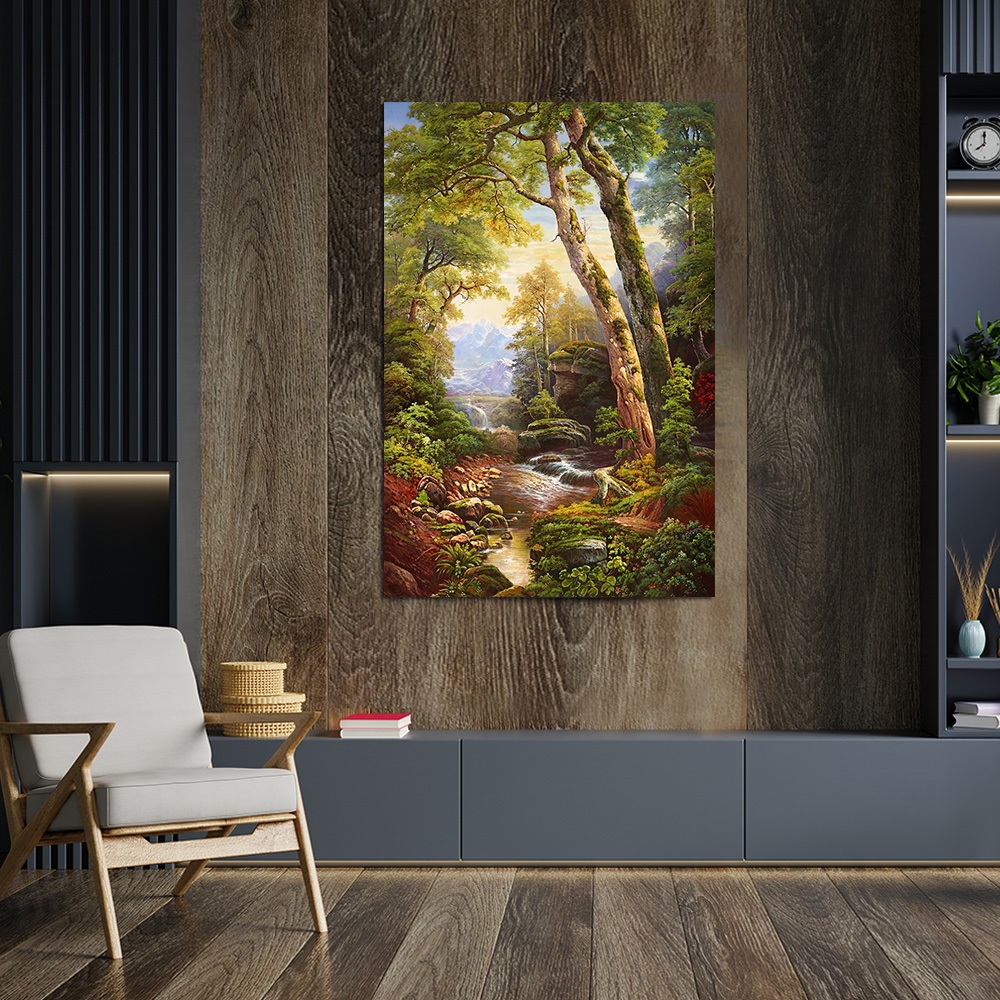 【御畫房】綠林溪流 國家一級畫師手繪油畫60&times;90cm(VF-191), , large