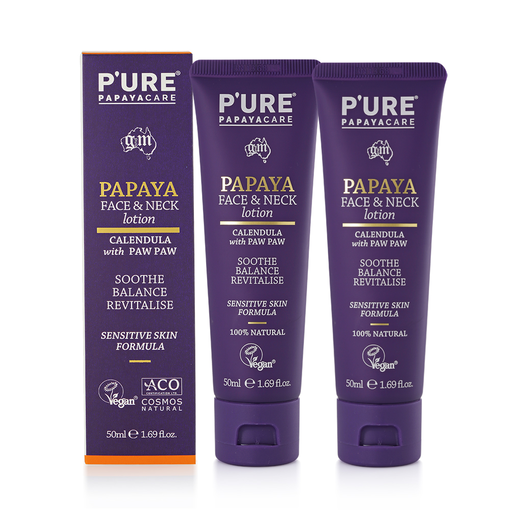 【澳洲 Pure Papayacare】木瓜臉頸乳液含金盞花玻尿酸(2入組 50ml/瓶 專業級), , large