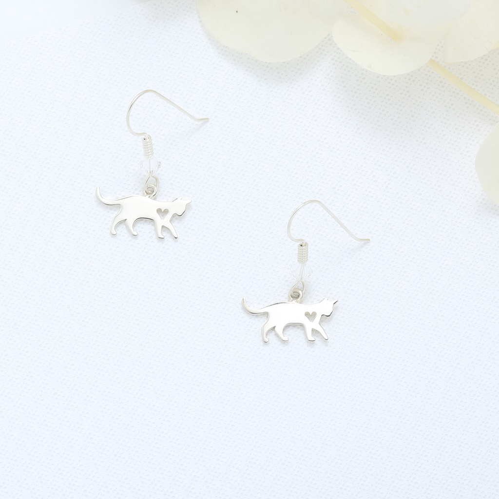 【Angel & Me】Love Cat s925 sterling silver earrings (changeable ear clips) gift, , large