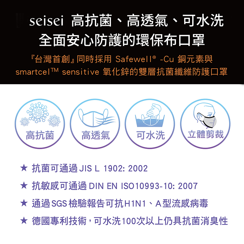 【seisei】雙層抗菌布口罩_德國專利技術_巴帝下雨天 / 藍, , large
