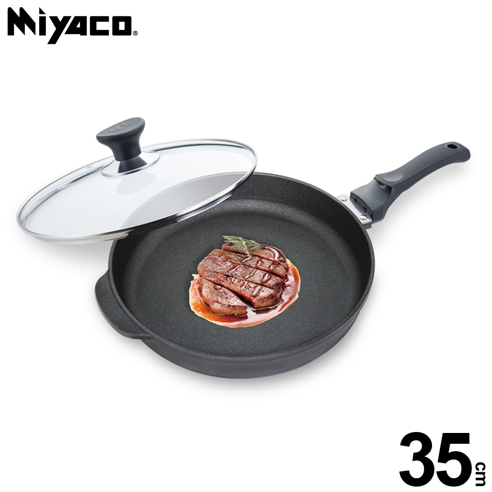 Miyaco 米雅可 陶瓷不沾鍋遠紅外線陶瓷不沾平煎鍋可用鐵鏟 35cm附蓋-Leidea樂德兒, , large