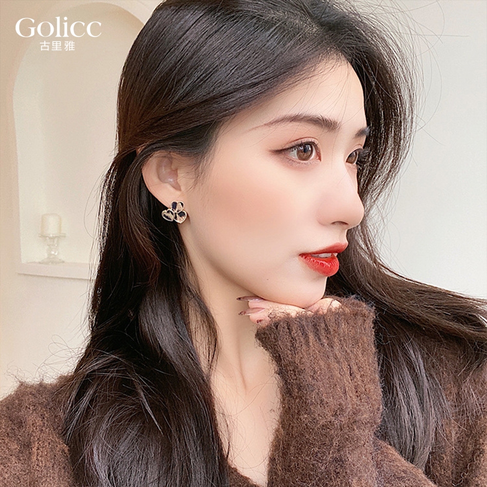 【Gulicc 】古莉可 耳環 韓國復古豹紋小愛心耳釘, , large