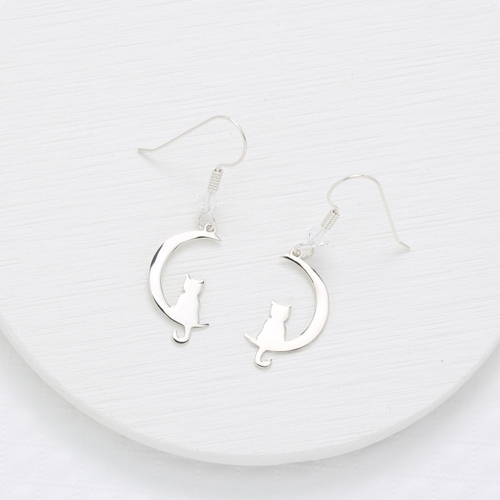 【Angel & Me】Cat On The Moon s925 sterling silver earrings Birthday gift, , large