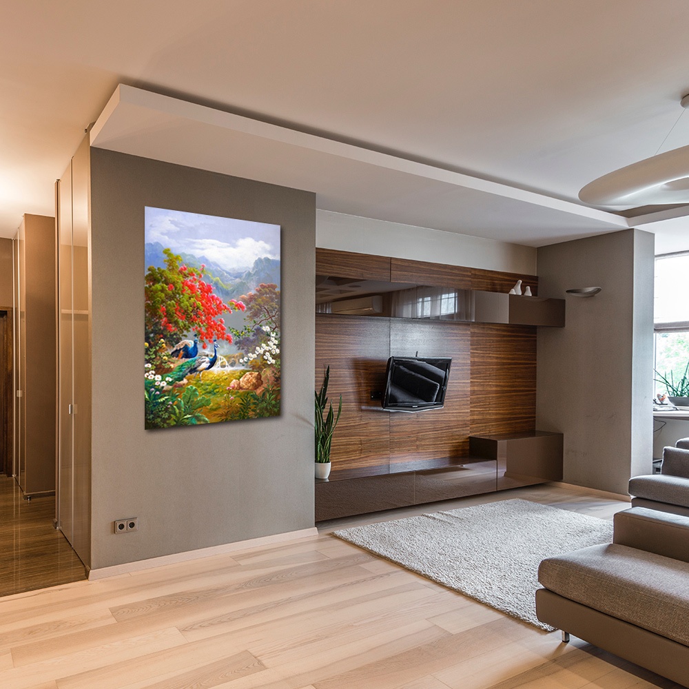 【御畫房】孔雀吉祥 國家一級畫師手繪油畫60&times;90cm(VF-95), , large