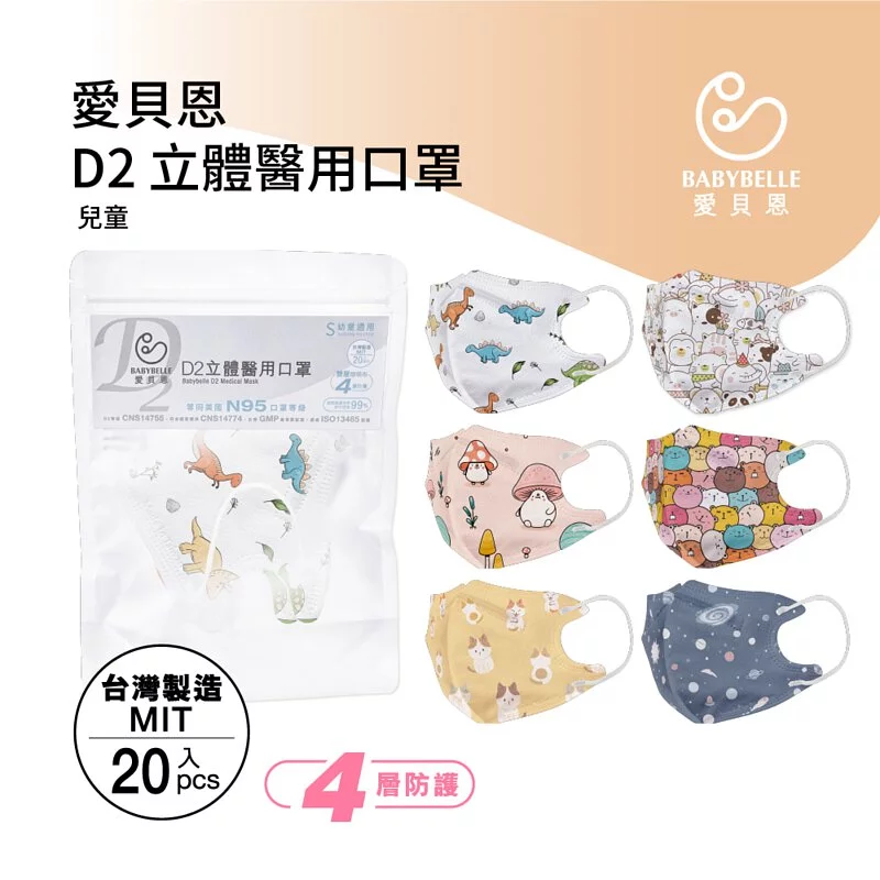 【BABYBELLE 愛貝恩】3D D2 Medical Face Mask for Kids- Dinosaur World, , large