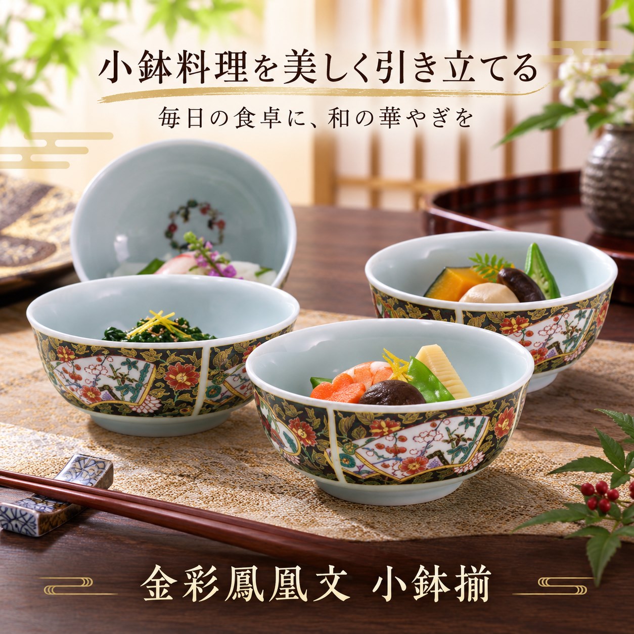 【HIYASU日安工坊】金彩鳳凰文 小缽揃 <化粧>, , large
