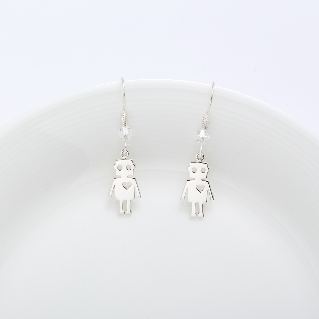 【Angel & Me】Cute Robot s925 sterling silver earrings (changeable ear clips) gift, , large