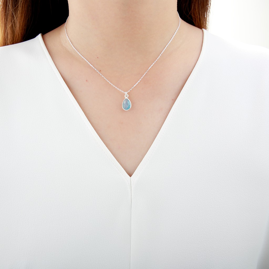 【Angel & Me】Natural Blue Chalcedony Raindrop s925 sterling silver necklace gift, , large