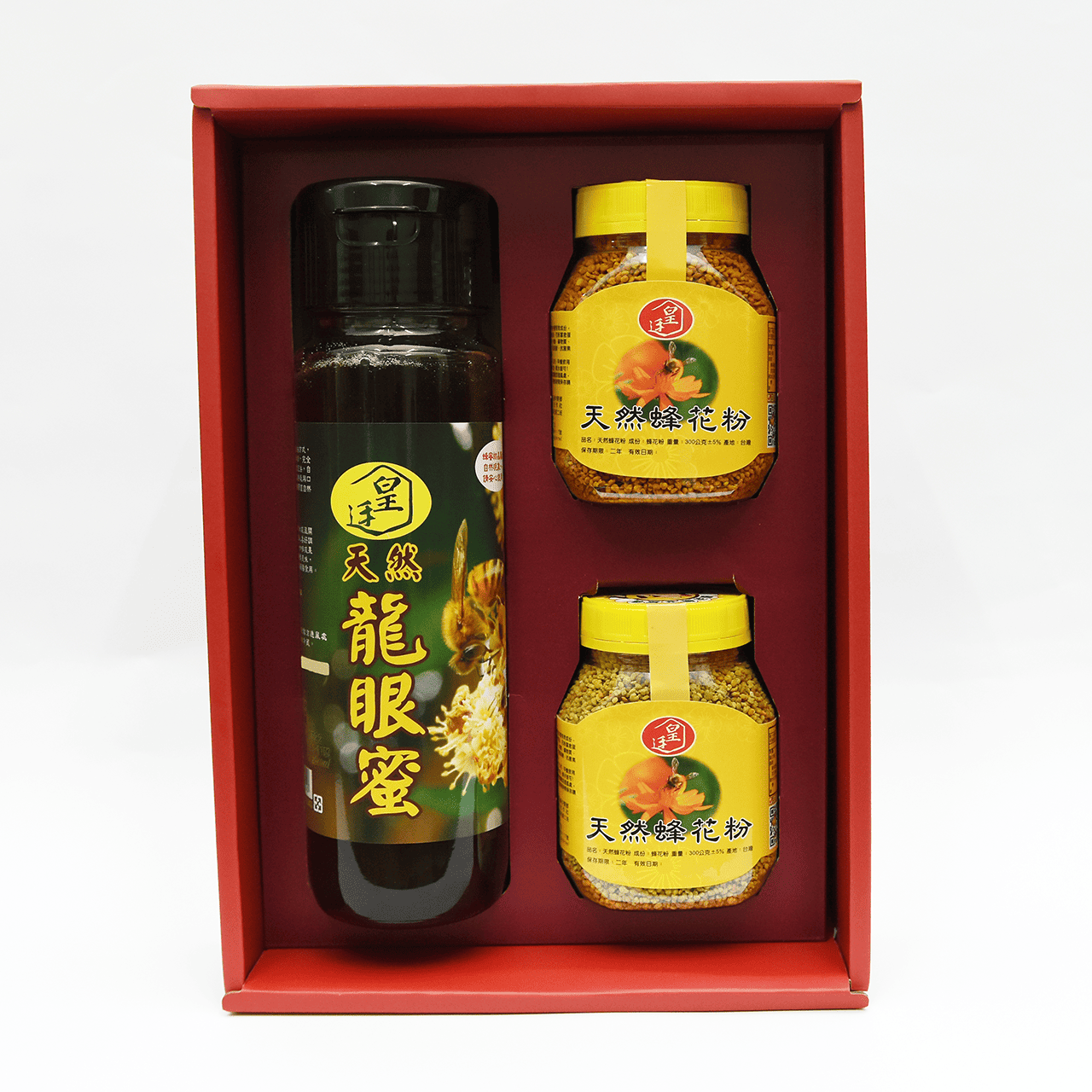 [皇廷] 頂級天然龍眼蜜1100g+茶花蜂花粉300g(2瓶) &mdash; 養生禮盒B, , large