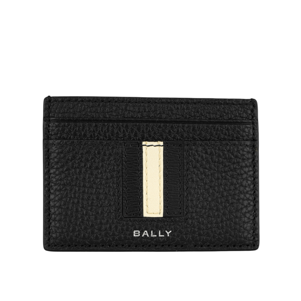 BALLY Ribbon 黑白條紋牛皮4卡卡片夾/名片夾 / 黑色, , large