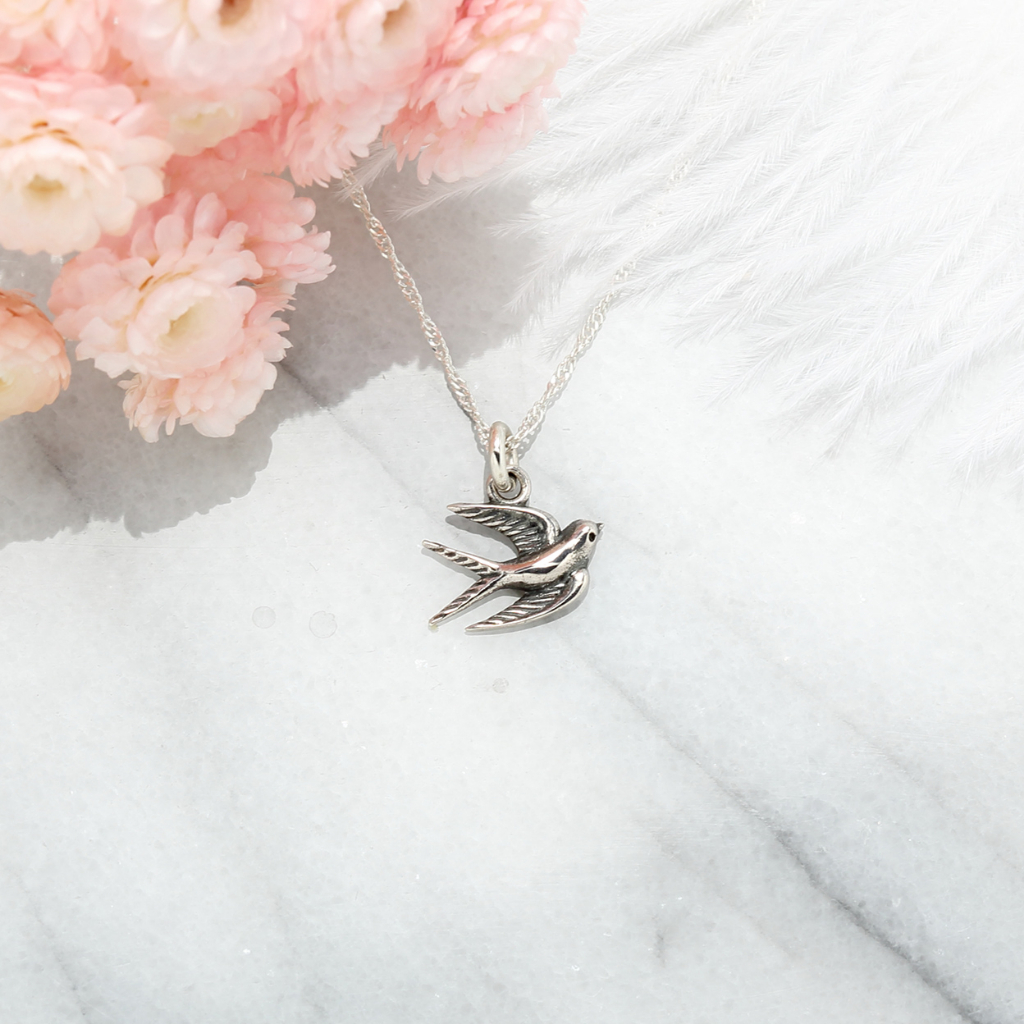 【Angel & Me】Flying Swallow Bird s925 sterling silver necklace Birthday gift, , large