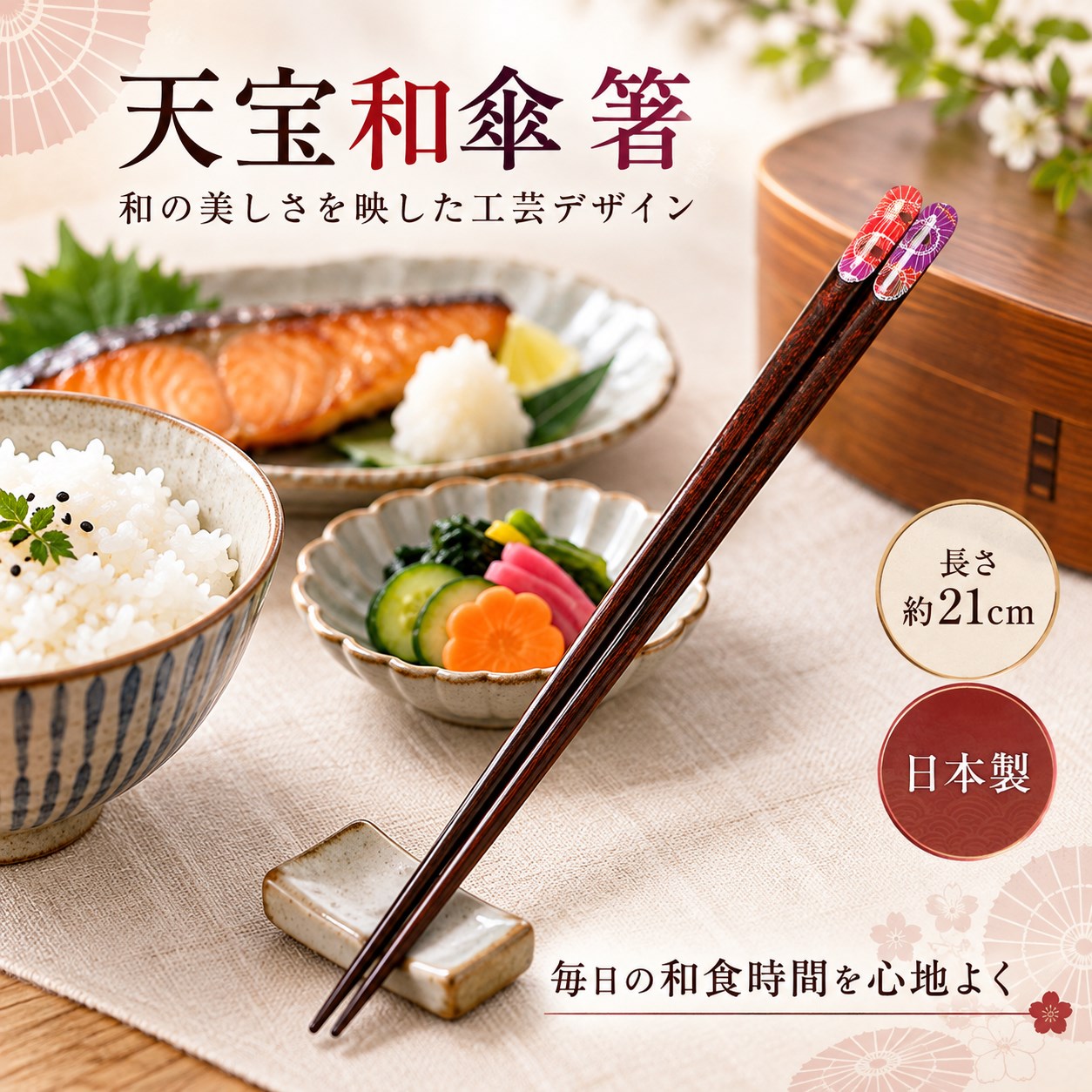 【HIYASU日安工坊】日本工藝箸-天寶和傘 21cm, , large