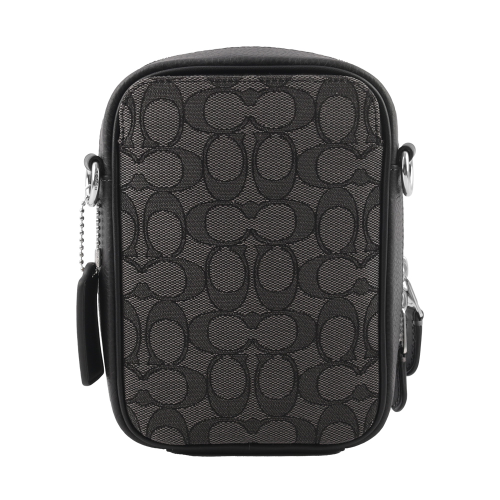 COACH Stanton CC Logo緹花布拼皮革斜背包/炭灰色, , large