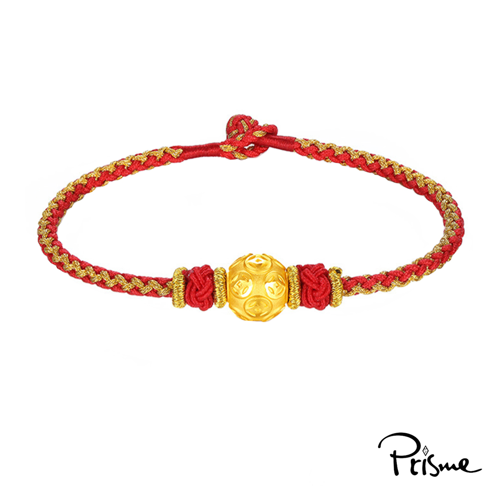【Prisme Gold】黃金手鍊 6mm黃金財運珠 編織手鍊 (金重：約0.03錢&plusmn;0.01), , large