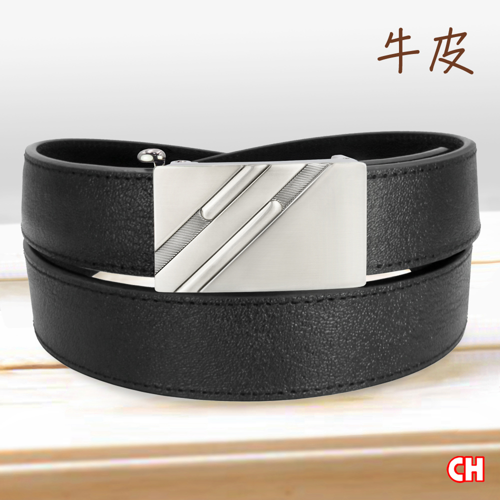 【CH-BELT 銓丞皮帶】真牛皮-實用牛皮男自動扣功能 紳士皮帶腰帶(黑), , large