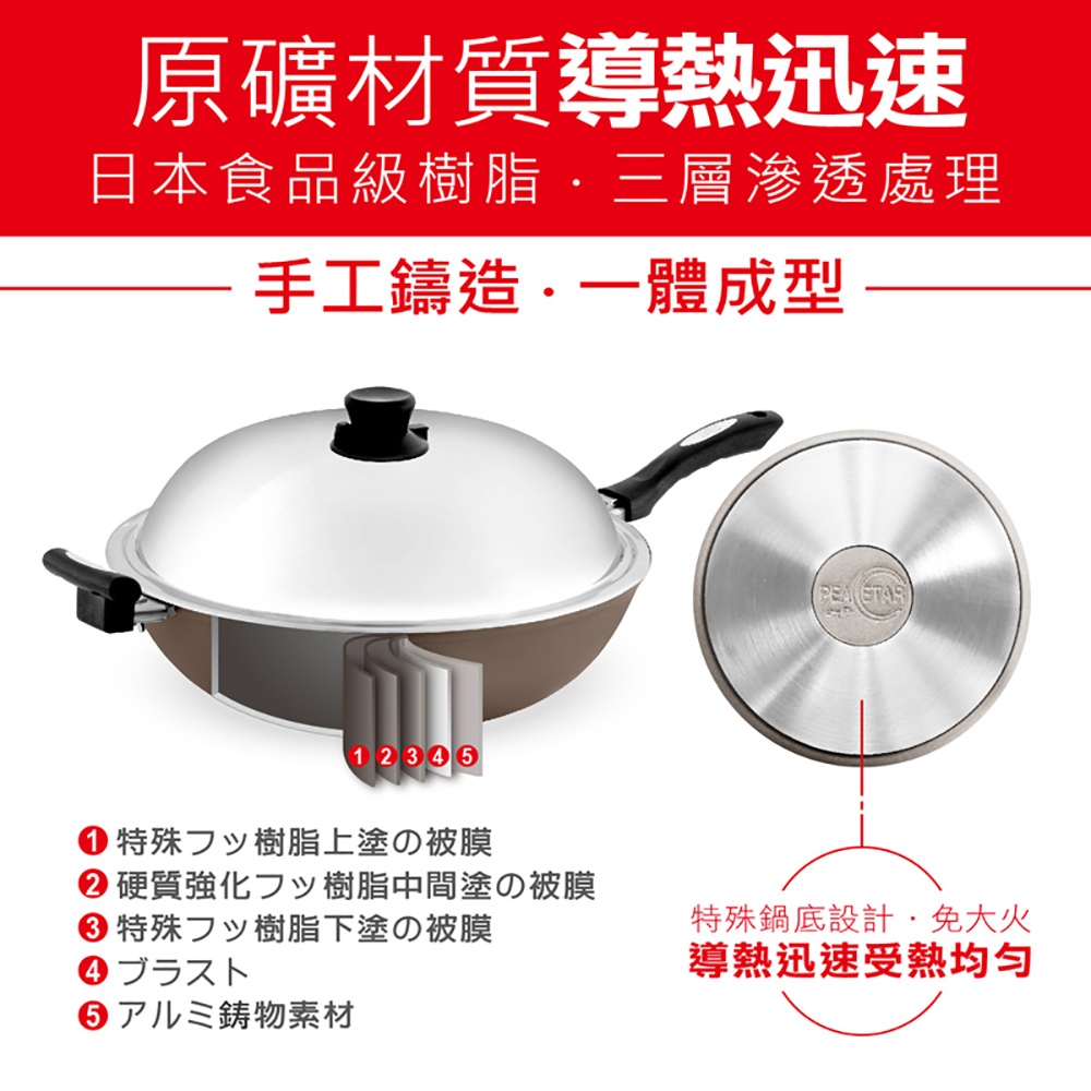 【日本Peacetar必仕達】澳洲原礦 手工鑄造 輕食系列 平底深炒鍋32cm, , large