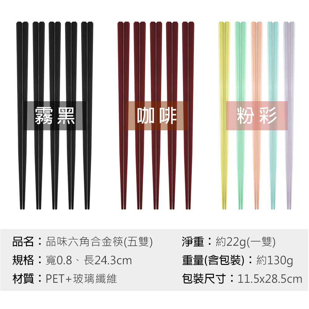 PERFECT 理想牌 品味六角合金筷六角筷馬卡龍筷子彩色筷玻璃纖維筷 咖啡-Leidea樂德兒, , large
