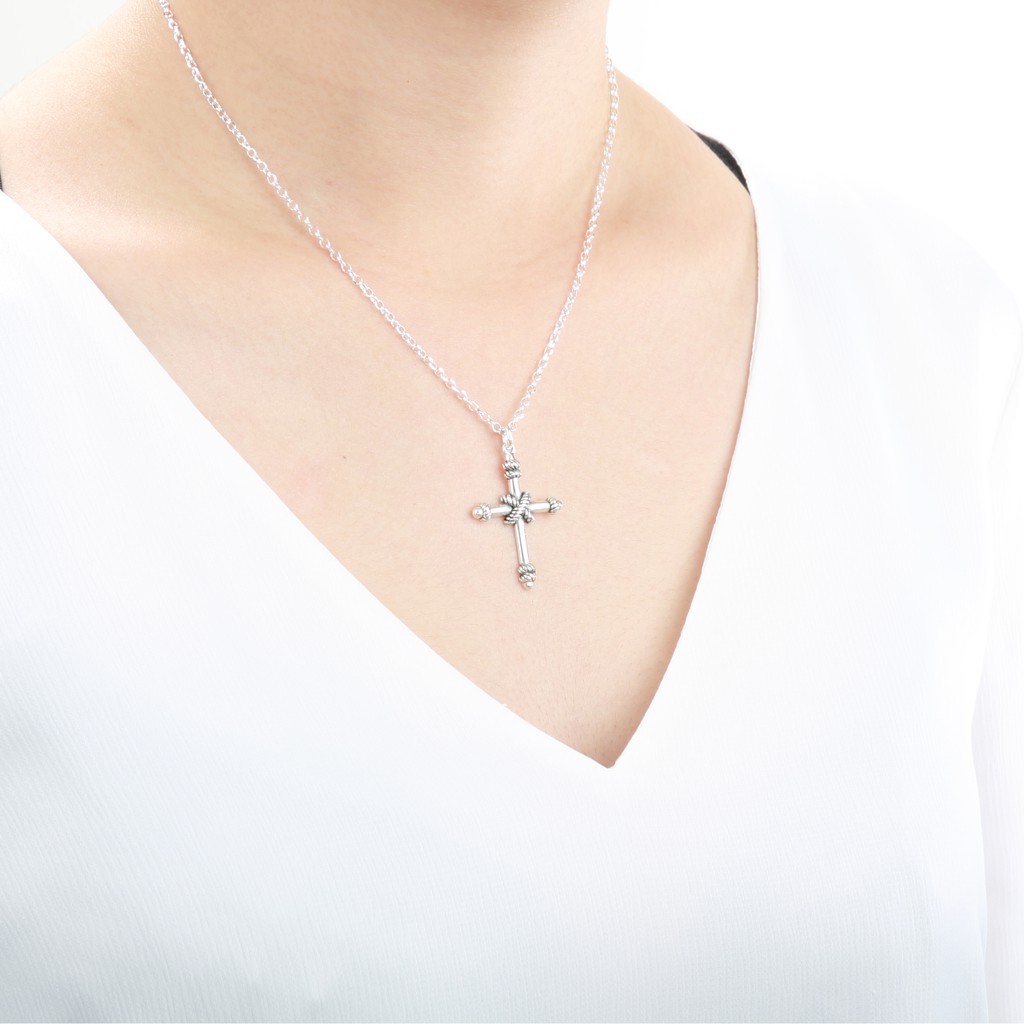 【Angel & Me】Cross knot Cross s925 sterling silver necklace Birthday gift, , large