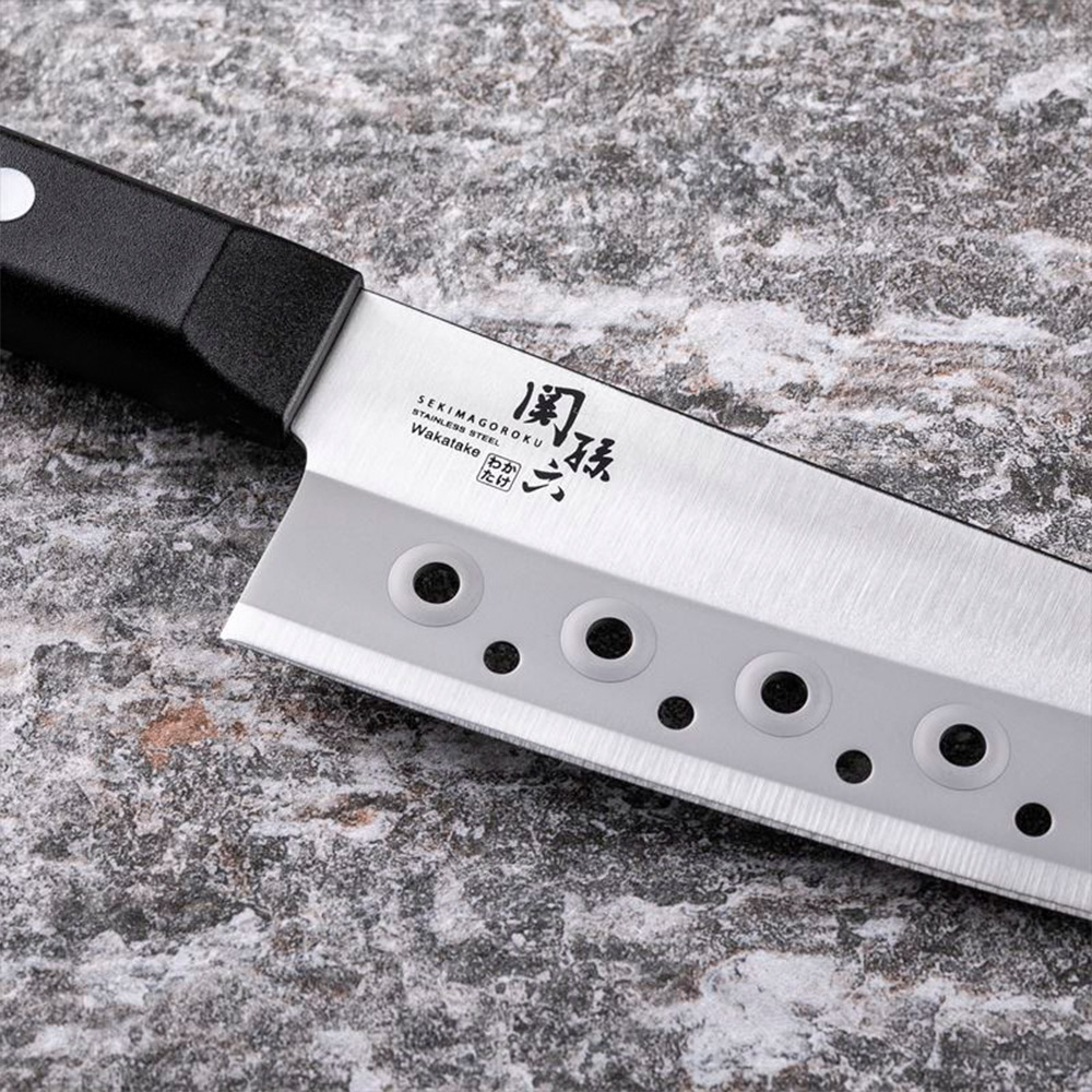 【日本貝印KAI】日本製 若竹名刀 關孫六 料理刀 廚房刀 不鏽鋼刀-16.5cm(帶孔三德刀), , large