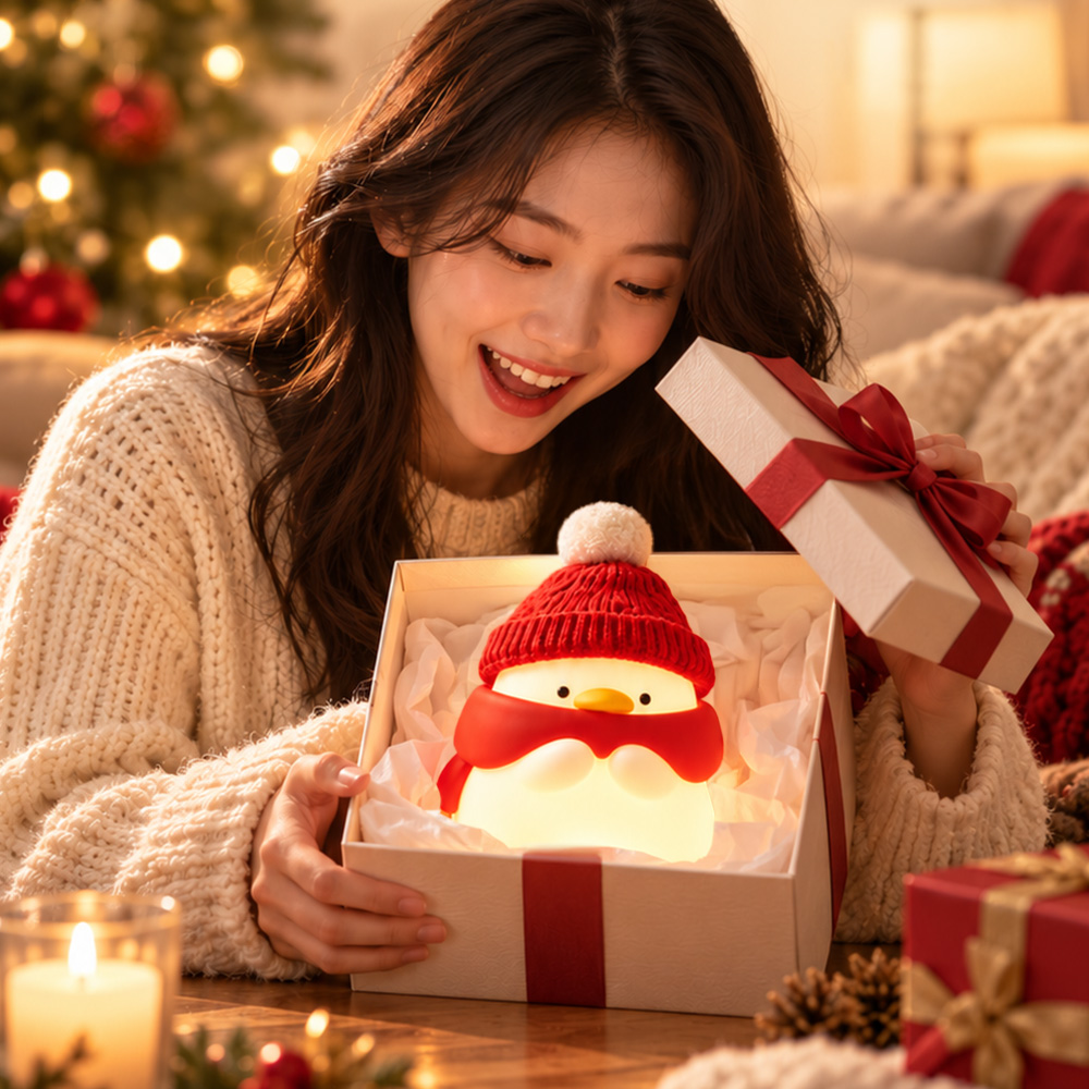 雪人鴨拍拍燈 矽膠夜燈 夜燈 30分鐘定時 聖誕交換禮物推薦 可愛造型暖光小夜燈 USB充電 交換禮物首選好物, , large