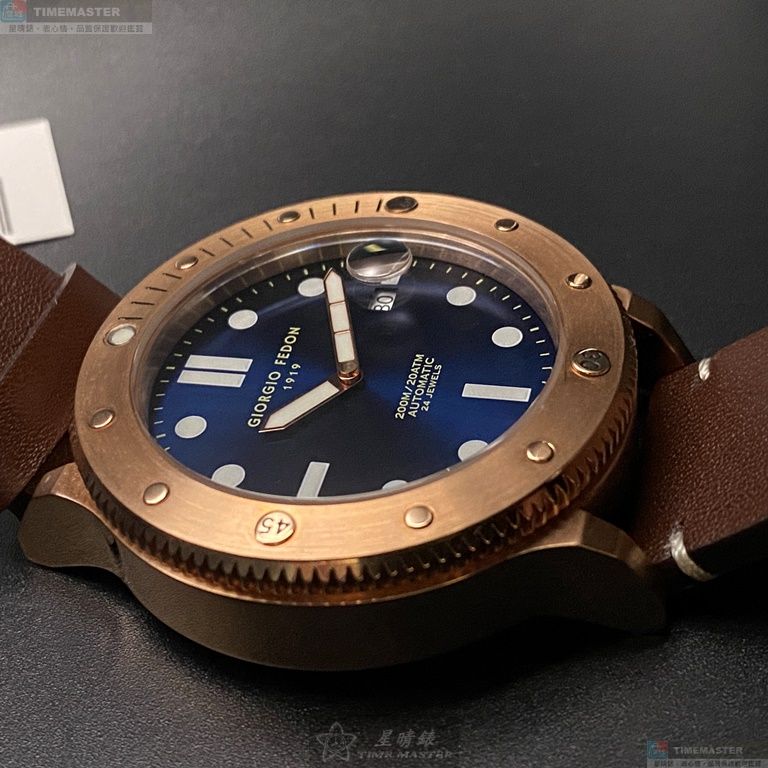 [星晴錶業]GiorgioFedon1919手錶,46mm,GF00007寶藍色錶面玫瑰金錶殼咖啡色真皮皮革錶帶款, , large