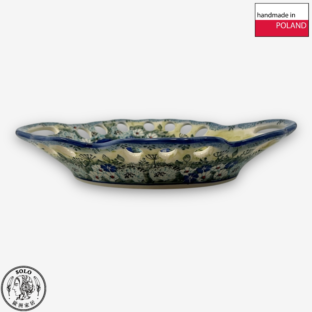 【SOLO歐洲家居】波蘭製 Cerraf 波蘭陶 26.5cm 簍空盤 水果碗 藍野芳蹤系列, , large