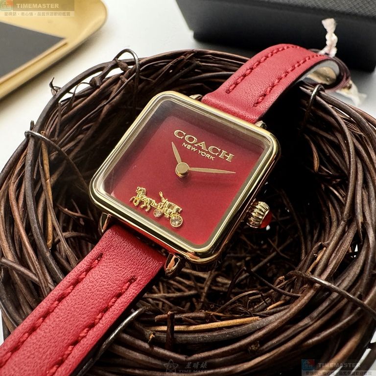 [星晴錶業]COACH手錶,34mm,CH00276紅色錶面金色錶殼紅色真皮皮革錶帶款, , large