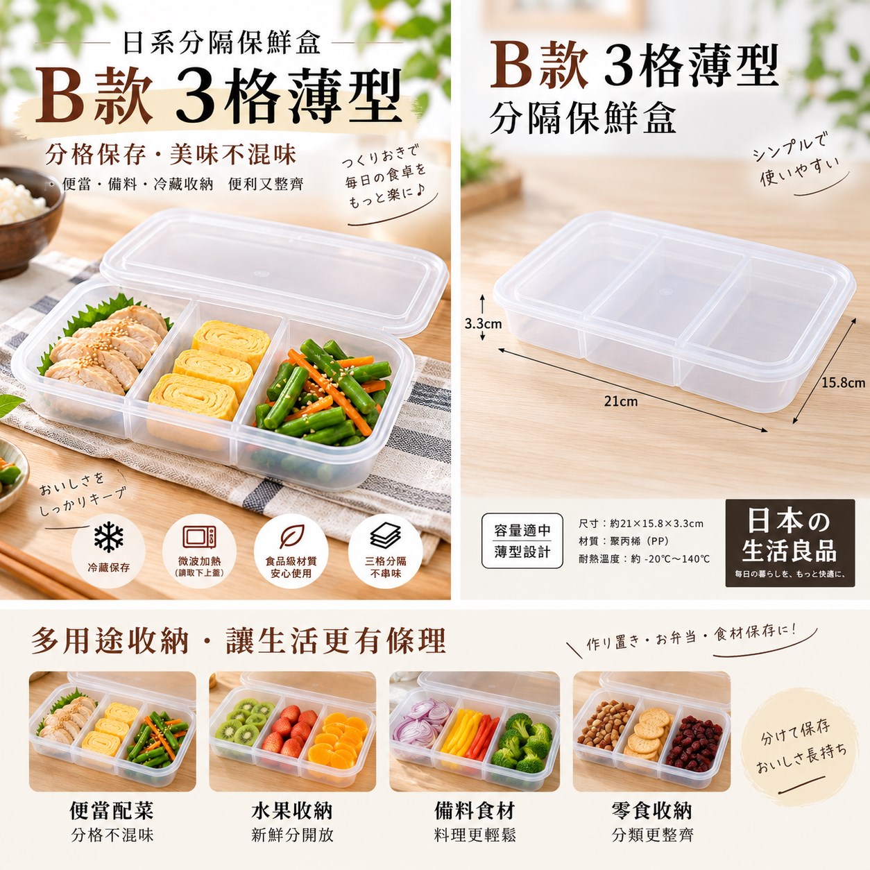 【HIYASU日安工坊】3分格保存盒B, , large