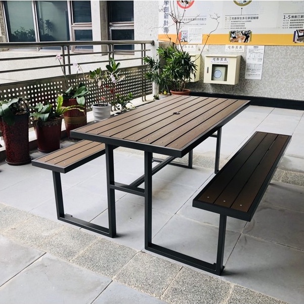 【BROTHER兄弟牌】塑木5尺野餐啤酒桌-適合4-6人坐(寬150cm，可另加陽傘和傘座)可開發票, , large