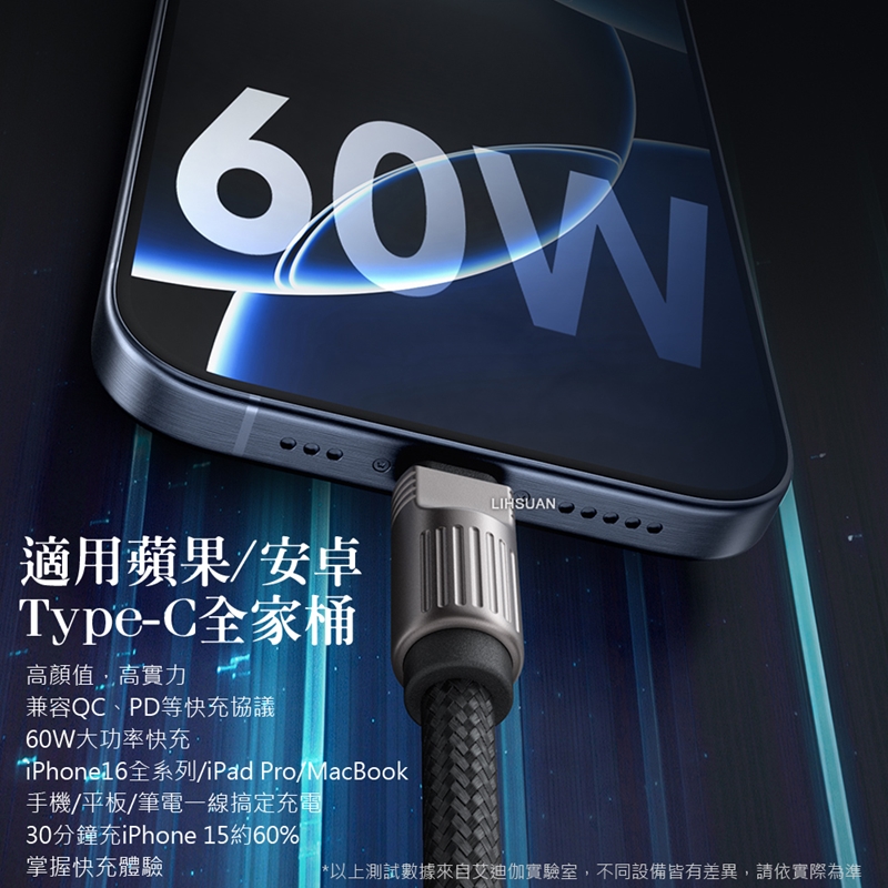 AIDOGA艾迪伽LQ DC407子彈系列Type-C to Type-C手機掛繩充電線傳輸線PD 60W 1.2M 軍綠, , large