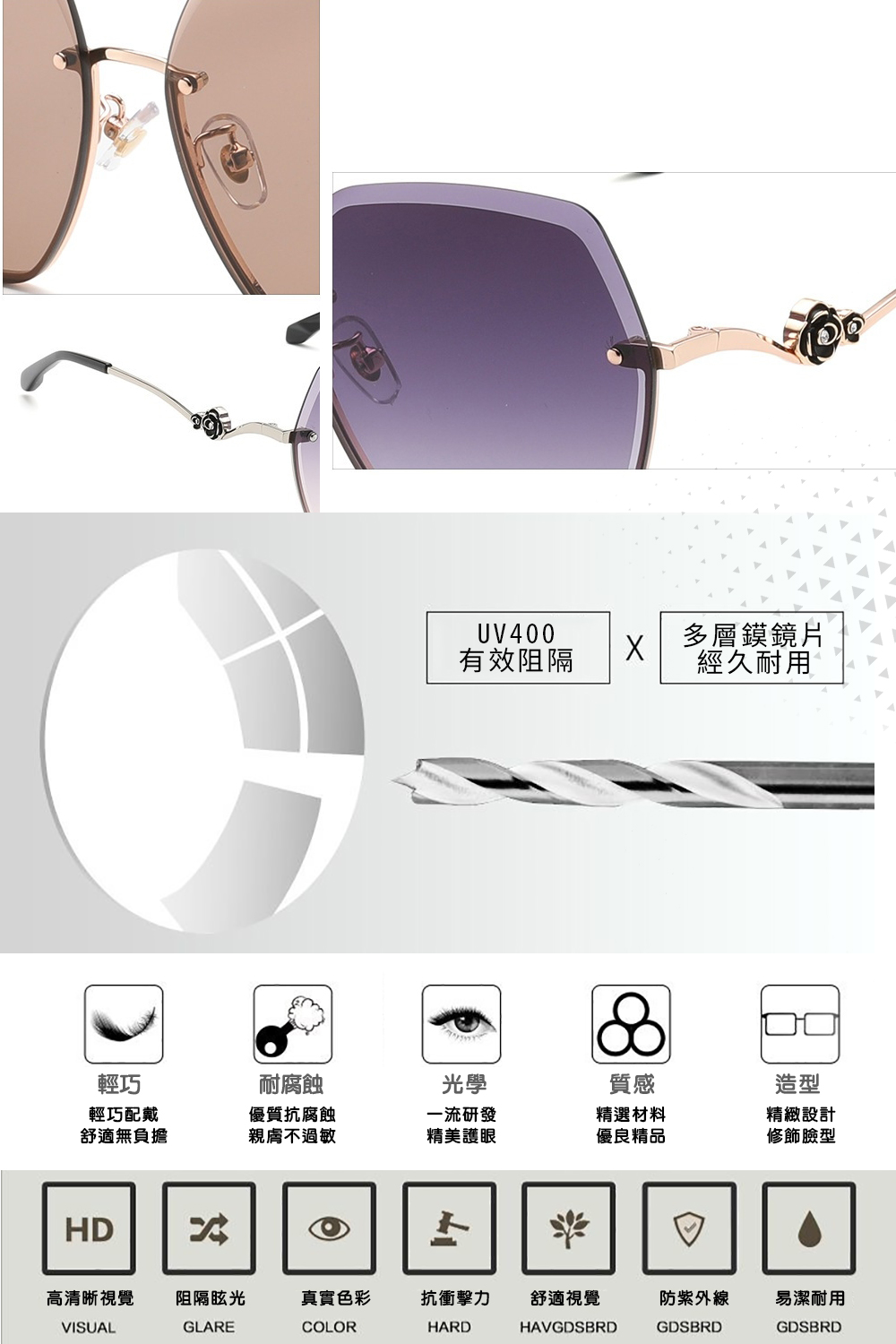 MEGASOL UV400太陽眼鏡時尚女仕大框矩方框墨鏡(幾何切割細框大框6133多色選) 紫粉漸層, , large