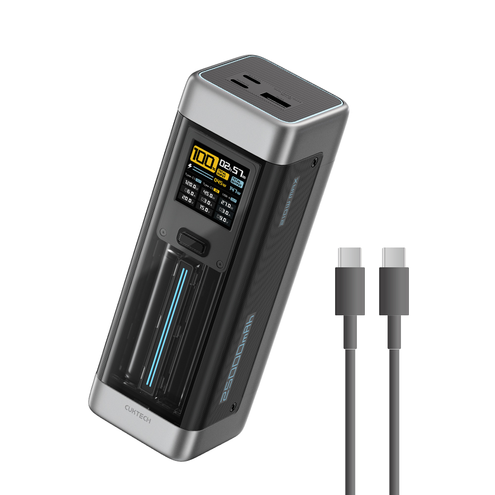 【Wh+CCC】CUKTECH 酷態科 20號 210W 大容量 可充筆電 行動電源 25000mAh (P23) 電壓電流 數據顯示, , large