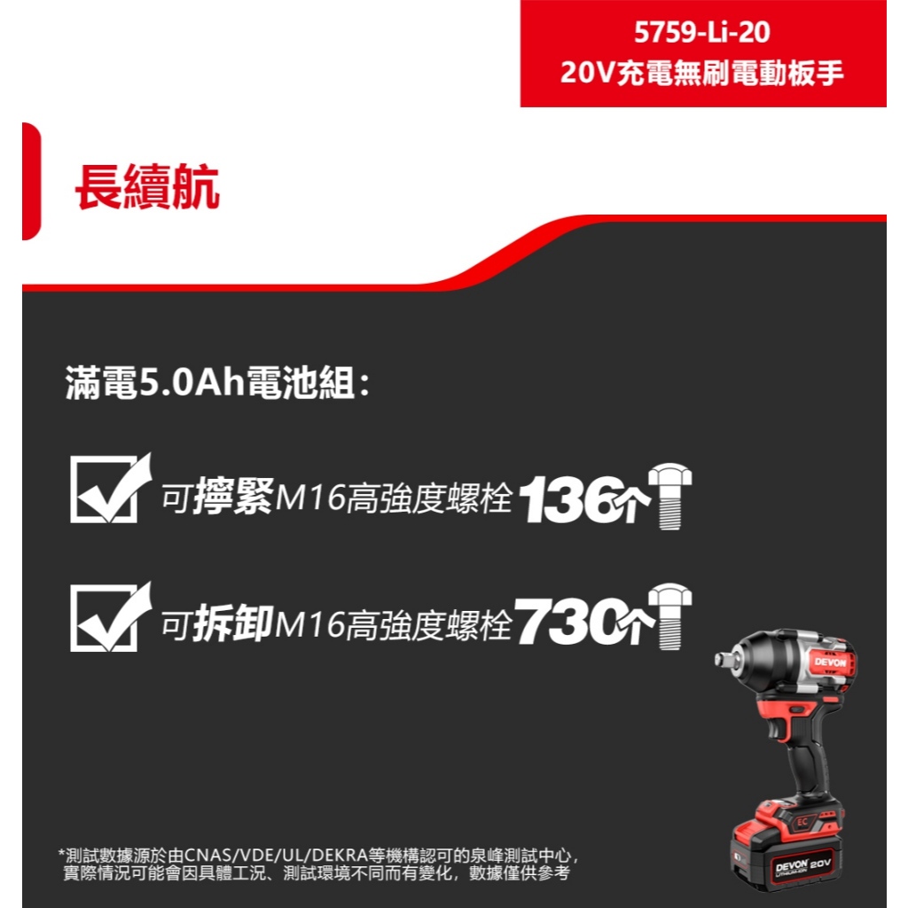 WIN五金 DEVON 大有 5759-Li-20 20V 無刷中扭力衝擊扳手 1000牛頓米 短軸159mm, , large