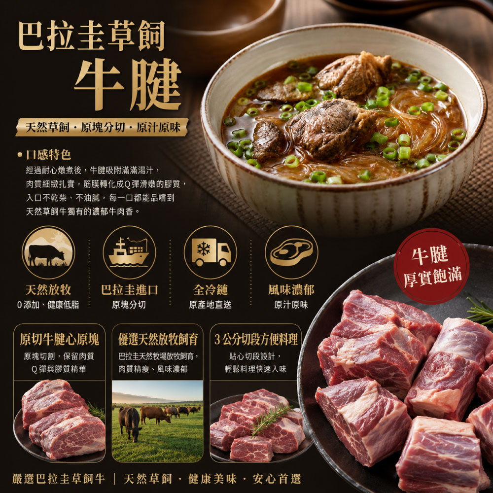 豪鮮牛肉 南美草飼之星全天然牛腱切塊1包（500g&plusmn;10%/包）_任選, , large