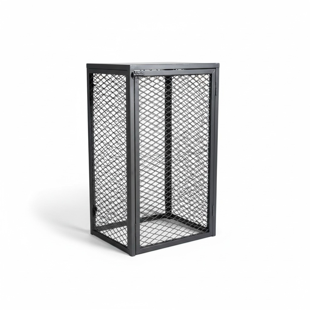 【 SHAONIANNA.TW 】🔥菱格網瓦斯桶保護架 60x45x100cm 附門鎖 瓦斯桶收納箱 鐵籠防護架 消光黑烤漆 餐廳住家 工業風戶外儲存櫃, , large