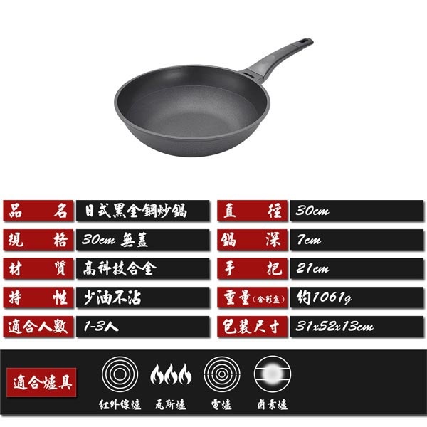 PERFECT 理想牌 日式黑金鋼炒鍋不沾炒鍋附蓋 附蓋33cm-Leidea樂德兒, , large