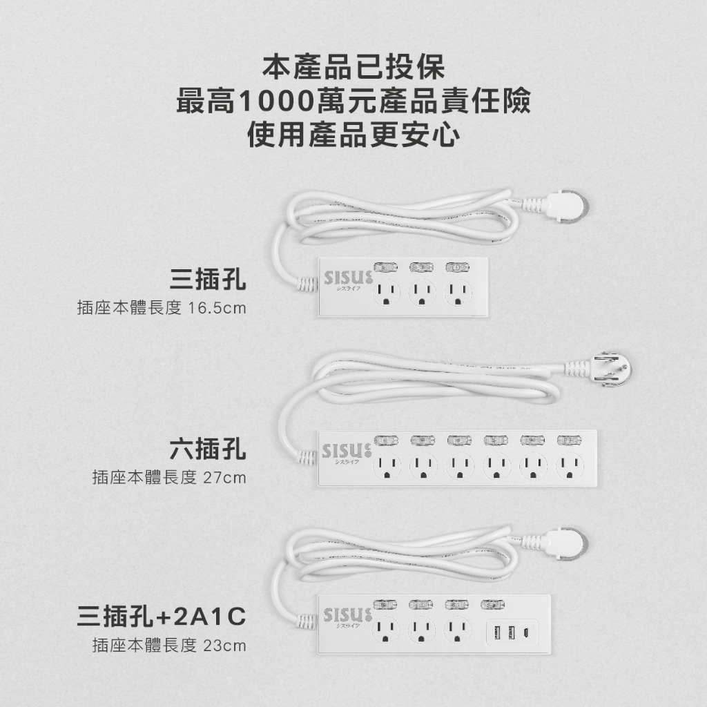 《台灣製造》延長線 扁頭插座 防雷擊突波 熱銷 極簡白 七開六座 180CM A0003, , large