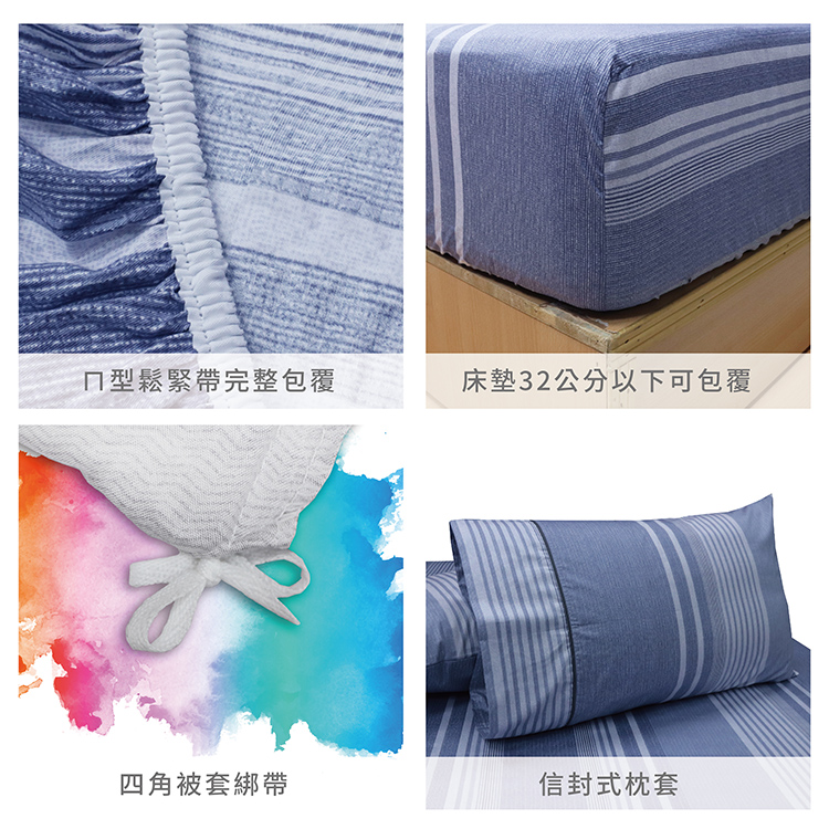 【多利寶寢具】FITNESS 精梳棉雙人四件式被套床包組-安德里-藍, , large