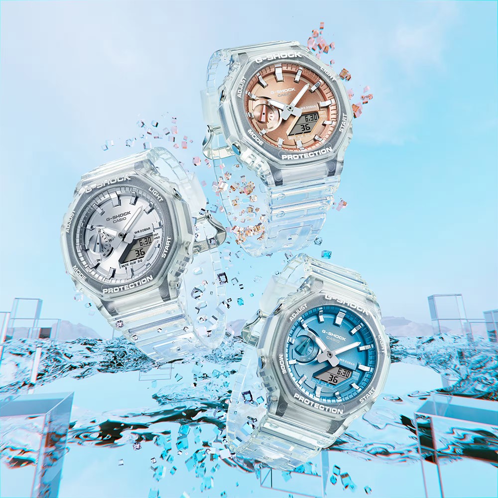 CASIO 卡西歐 G-SHOCK 半透明感 金屬蒸鍍工藝 雙顯電子錶 手錶 GA-2100BM-7A2, , large