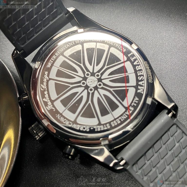 [星晴錶業]MASERATI手錶,46mm,R8871612004黑色錶面黑錶殼深黑色矽膠錶帶款, , large