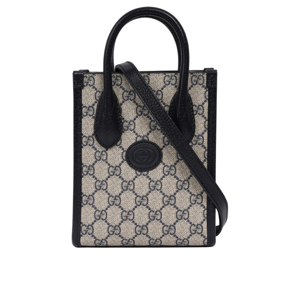 GUCCI Interlocking G 迷你手提/斜背托特包/黑藍色, , large