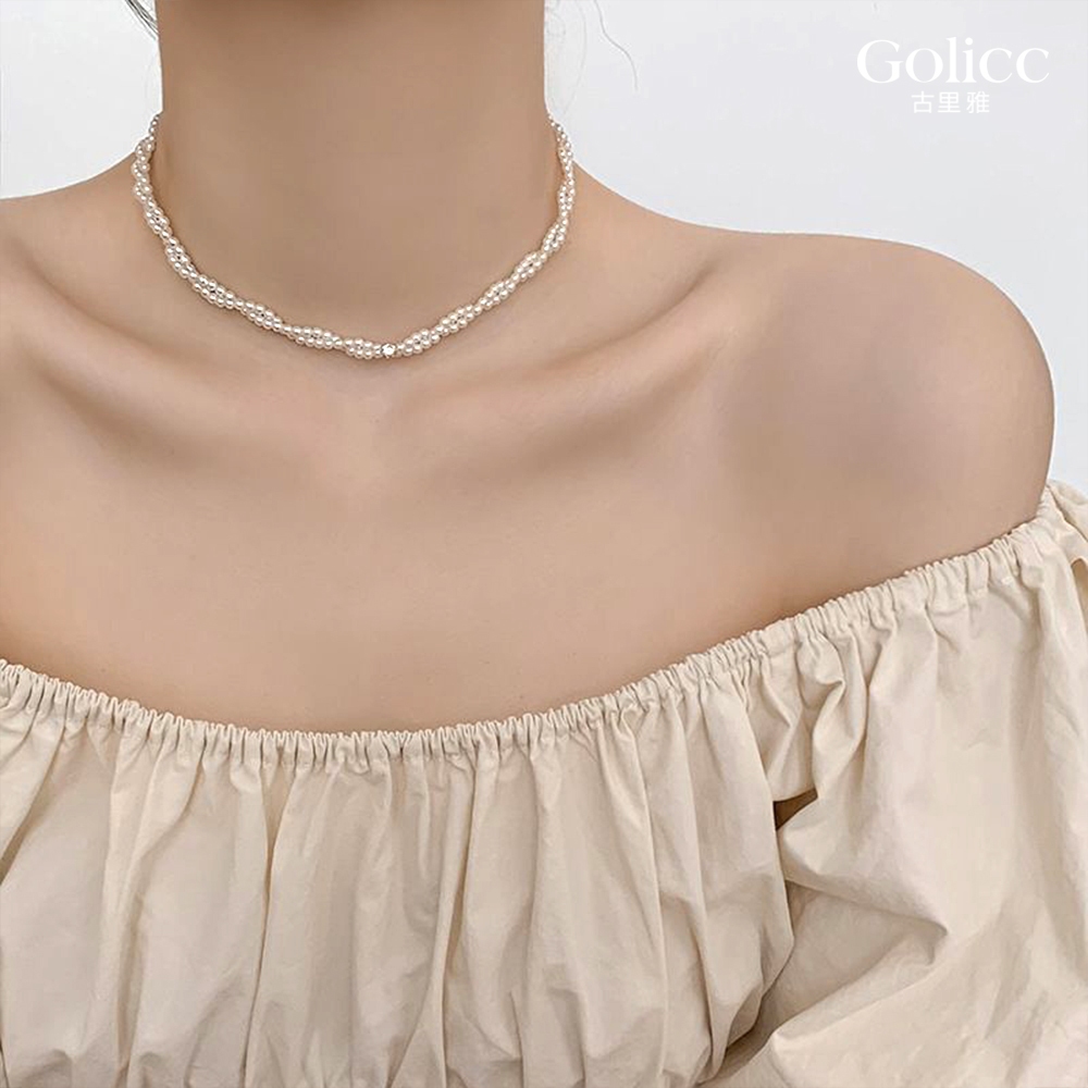 【Gulicc】古莉可 項鍊 雙層珍珠交疊鎖骨鍊, , large