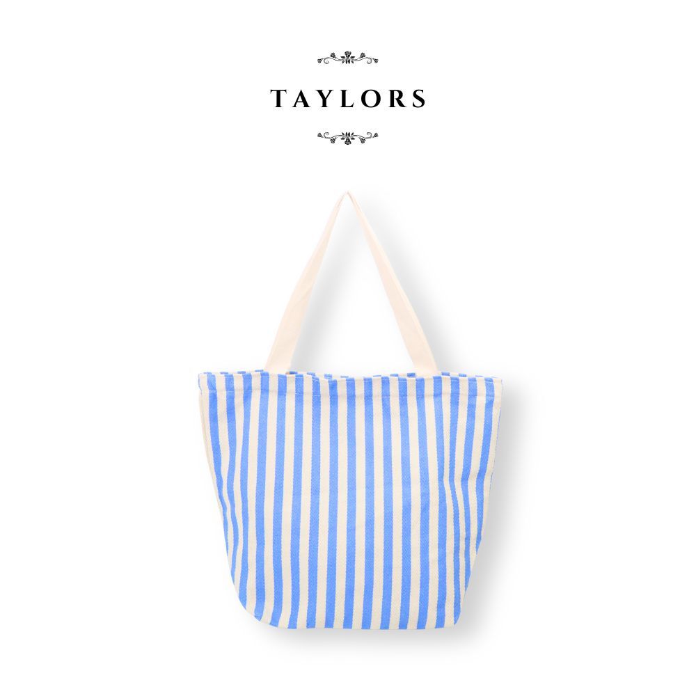 【TAYLORS】Korean style summer striped canvas tote bag, , large