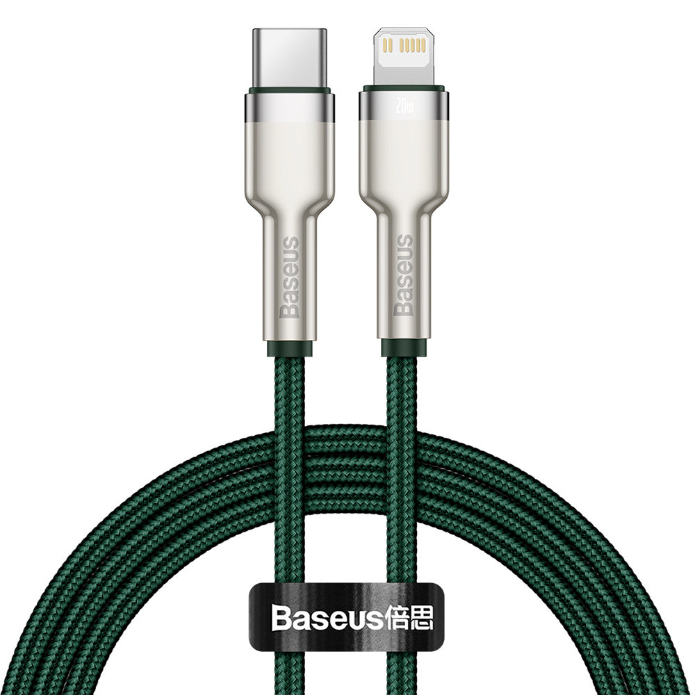 【BASEUS】20W Cafule Series Metal Data Cable Type-C to Lightning 100cm dark green Color, , large