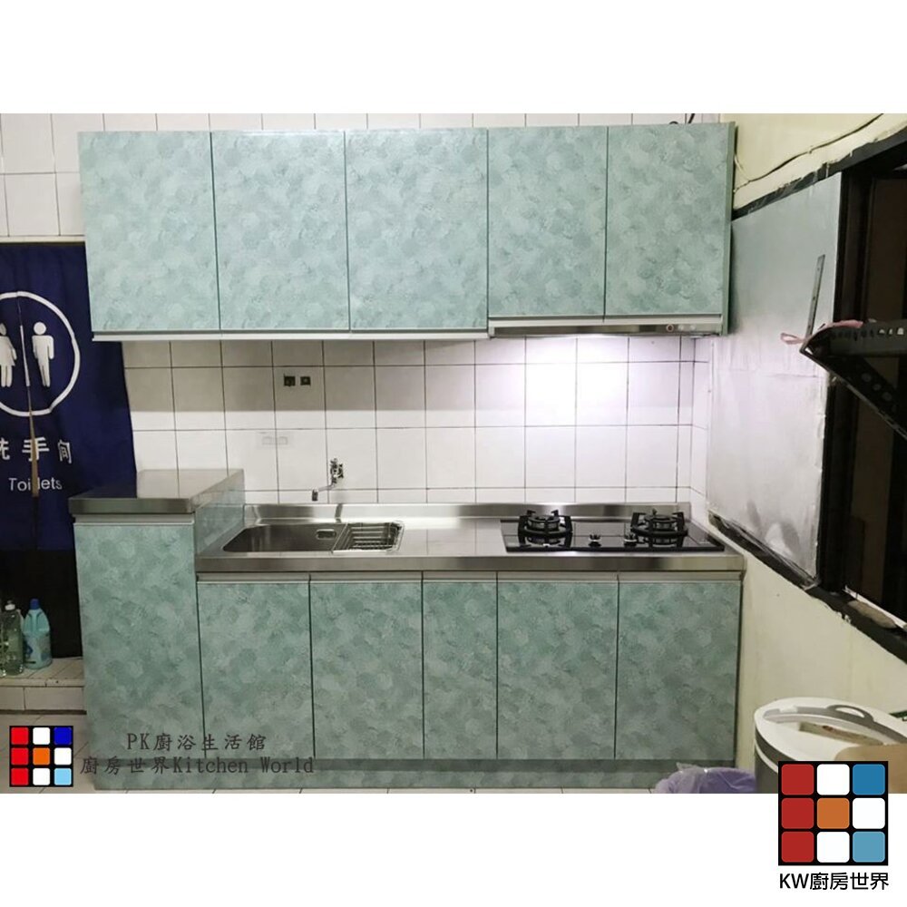【KW廚房世界】系統廚具 廚房設計 客製化 廚櫃 流理台 工廠直營 一字型流理台 220公分 美耐門板 搭莊頭北抽排油煙機 櫻花牌瓦斯爐, , large