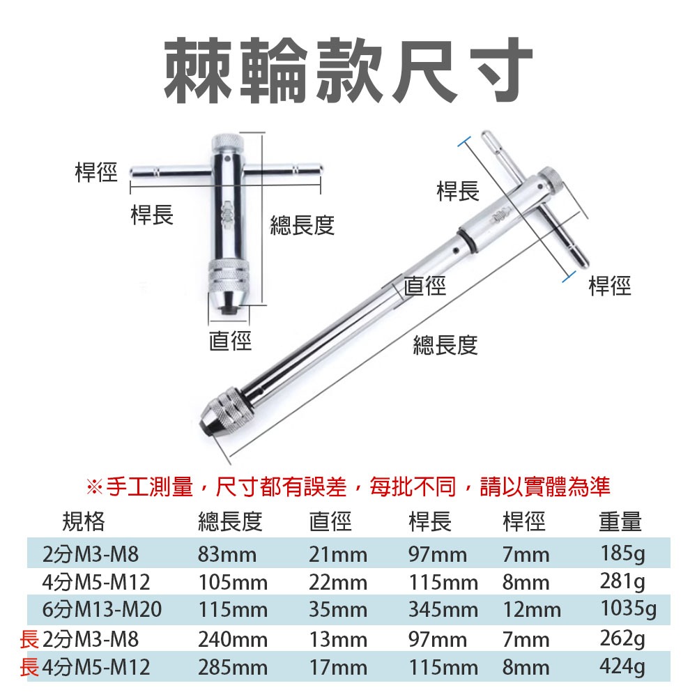 台灣現貨！6分大尺寸T型棘輪絲攻板手 螺紋攻牙器 攻牙組 螺絲攻牙器 攻牙板手 絞牙器 絲錐 棘輪攻牙器 攻牙刀, , large