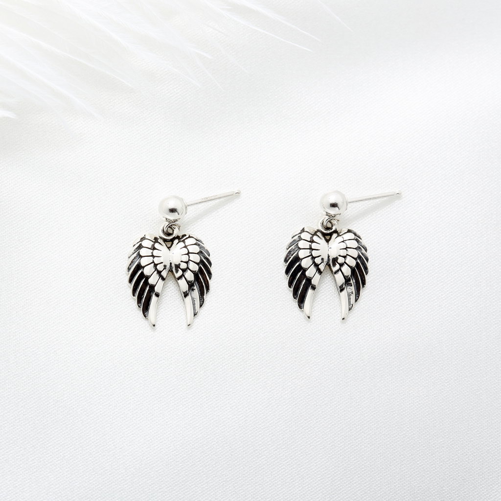 【Angel & Me】Angel Wing 925 sterling silver earrings (changeable ear clips) gift, , large
